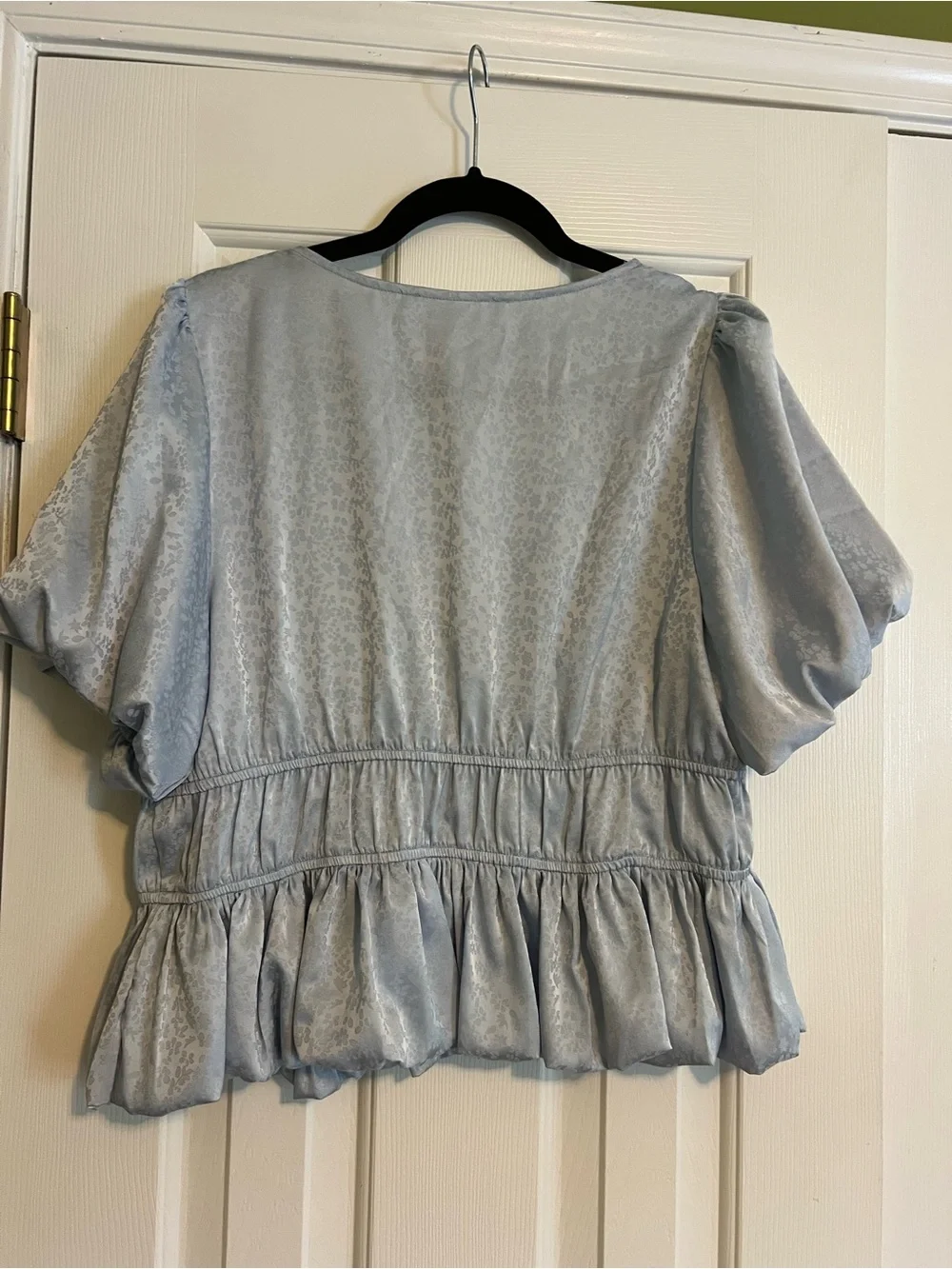 ASTR Pale Blue Tie-Front Puff Sleeve Peplum Blouse - Never Worn